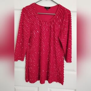 Womens Notations Red Sequin Embellished Top